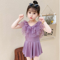 Little fairy childrens swimsuit one-piece cute girl middle child ruffle princess skirt hot spring baby girl