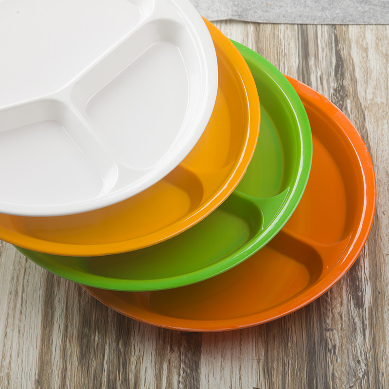 快餐盘塑料圆形饭堂分餐盘仿瓷快餐盘三格中式食堂快餐盘加厚餐盘