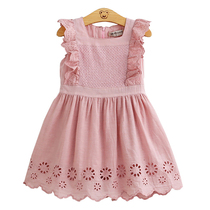 New summer girls dress cotton childrens hollow sleeveless vest skirt baby princess dress flying sleeve wooden ear