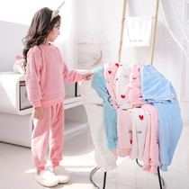 Childrens pajamas female autumn and winter girls flannel baby coral velvet thickened big children Girl Home clothing set