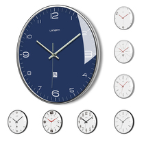 Modern simple big brand English style European and American ultra-thin 14 inch dark blue white office ultra-quiet Wall Clock