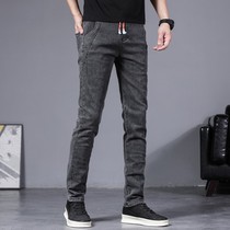 Elastic waist jeans men plus velvet thickened 2022 autumn and winter New loose straight trousers men winter warm pants