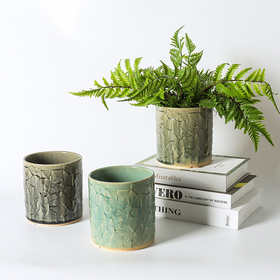 Nordic INS ceramic pot flower pot vase Furnishing decorative ornaments simple personality Creative green plants green suctional succulent ice cracks Nordic INS ceramic pot flower pot vase Furnishing decorative ornaments simple personality Creative green plants green suctional succulent ice cracks