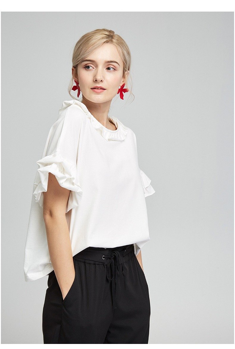 2018夏装新蝙蝠袖宽松落肩短袖t恤个性圆领文艺上衣