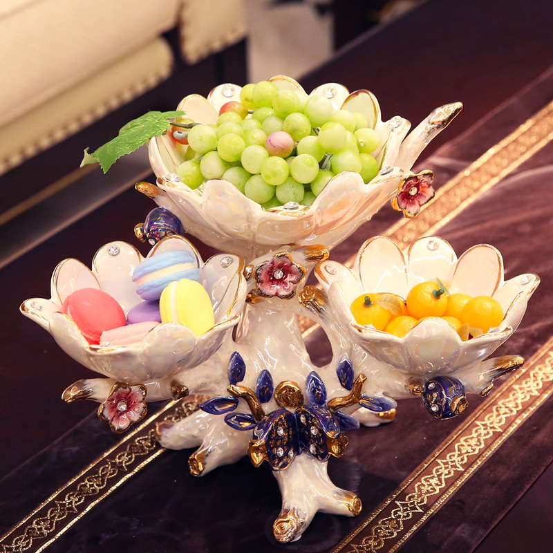 European ceramic creative dry fruit tray, fruit bowls I sitting room tea table three tray was furnishing articles wedding gift