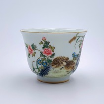 Jue Kiln Powder Colorful Flowers Bird Quail Peony Tea Cup Master Cup (Huayixuan Ceramic Art)