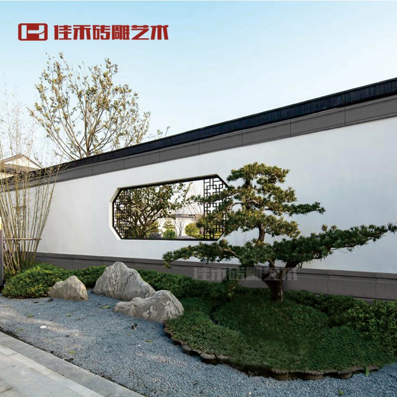 中式砖雕仿古建筑四合院别墅庭院围墙装饰线条抛坊线青砖墙面沿线