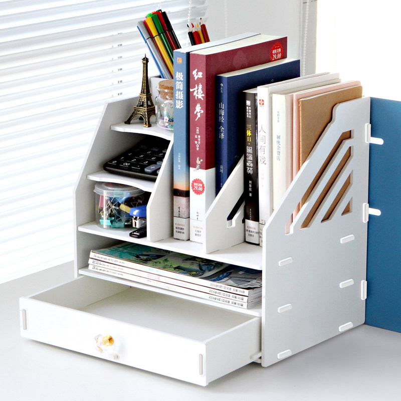 木质桌面收纳盒a4多层文件架子办公用品整理置物框资料书架_领券帝