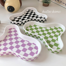 ins wind Nordic Chessboard Lattice Irregular Ceramic Pan Water Fruit Pan Dessert Pan Jewelry Tray Photo Prop Swing Pat