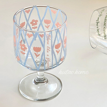 Original Homemade Ins Wind Girl Hearts High Foot Glass Cups Flowers Color Printed Juice Cups Milk Cup Cold Drinks