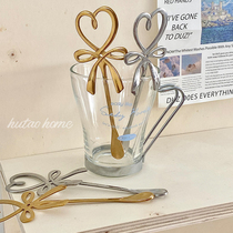 ins wind Han style 304 stainless steel creative cute butterfly knot girls heart stirring bar can hang cup coffee spoon cup spoon