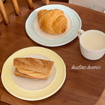 Han Style Ins Wind Irregular Hand Pinching Dinner Plate Flat Pan Breakfast Pan Glaze Lower Color Hand-painted Colorful Western Meal Pan Dessert Pan