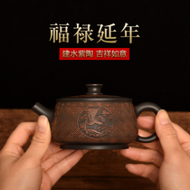Yunnan Jianshui Purple Pottery Full Carved Teapot Full Pure Hand Engraving God Beasts Tea Tea Single Pot Refined Retro High-end Gift