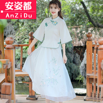 Republic of China womens improved cheongsam Chinese style coat Chinese style Tang suit short sleeve suit summer retro style cotton hemp Hanfu