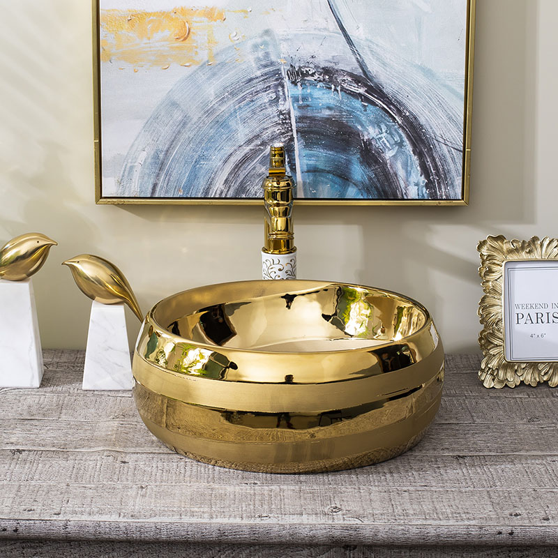 Golden European round the stage basin ceramic sanitary ware art basin stage basin hotel the sink basin