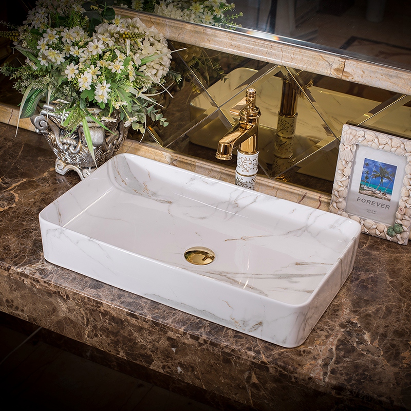 Jingdezhen ceramic art basin on its extended rectangle bathroom marble sinks the sink basin