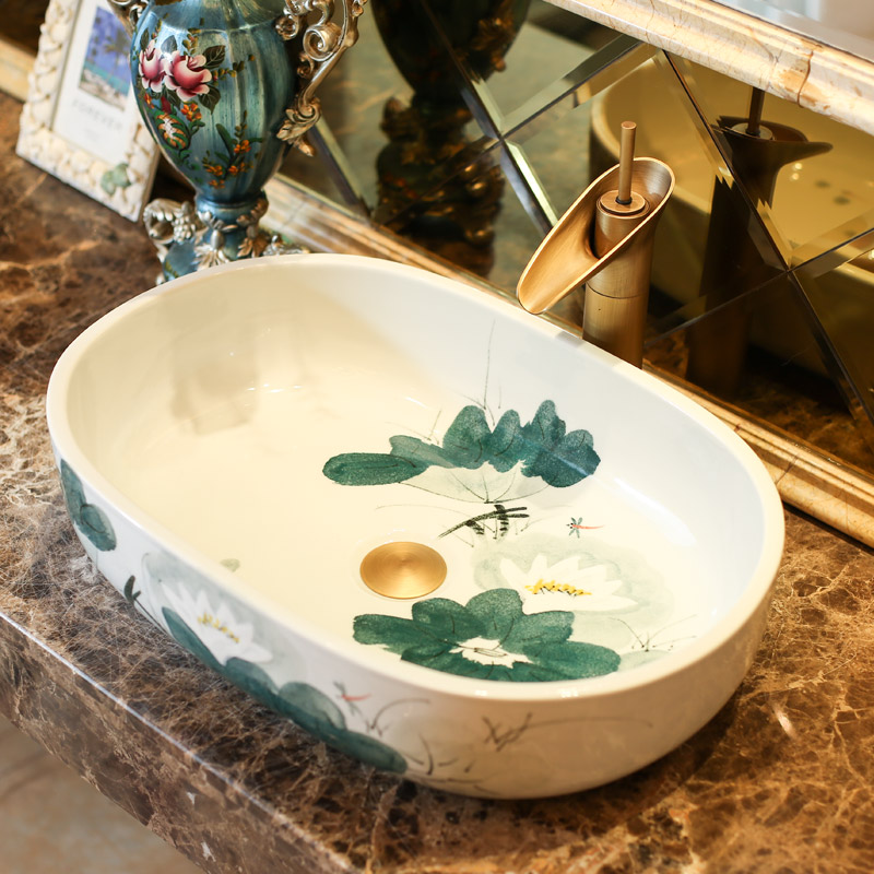 Jingdezhen rain spring basin art ceramics on elliptic basin suit the lavatory toilet lavabo