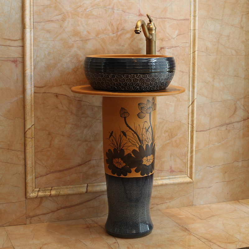 Jingdezhen ceramic basin on the balcony sink pillar pillar artistic bathroom sinks of the basin that wash a face