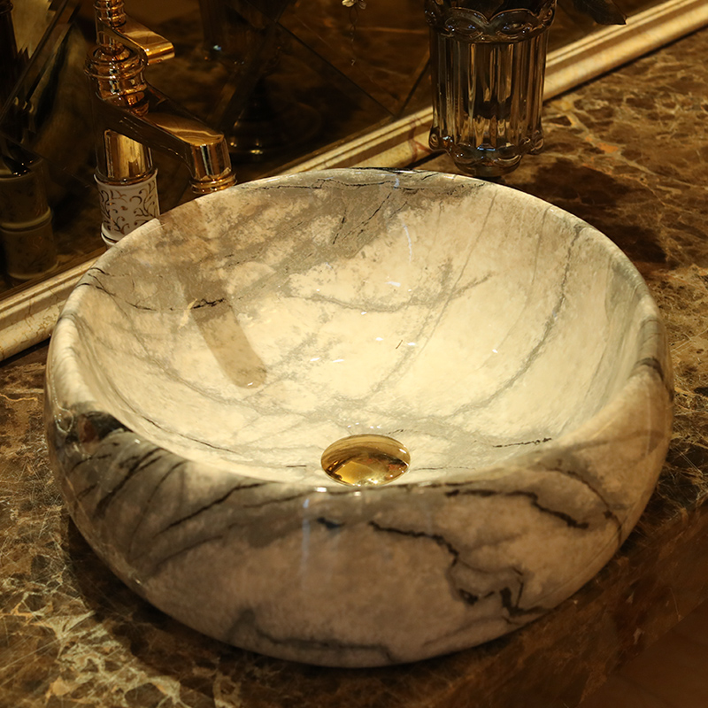 Jingdezhen ceramic stage basin art restoring ancient ways round waist drum imitation marble bathroom bathroom sinks