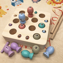 Childrens early education magnetic fishing pool toy set Baby puzzle bug catching game Wooden boy toy 1-2 years old
