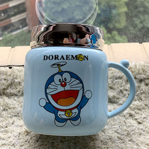 Super cute cartoon mirror face cover ceramic cup with spoon net red mug girl heart large capacity drink girl water Cup