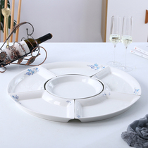 Creative reunion plate blue and white ceramic plate dish combination plate round household European gold-edged dish deep plate