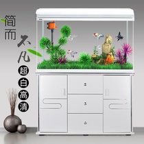 Large and medium-sized fish tank aquarium with bottom cabinet home living room water-free Creative ecological super white glass fish tank