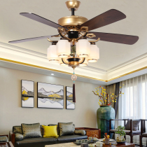 New Chinese ceiling fan lamp Living room Dining room Bedroom Chinese restaurant Teahouse Clubhouse Wooden leaf fan lamp with fan chandelier