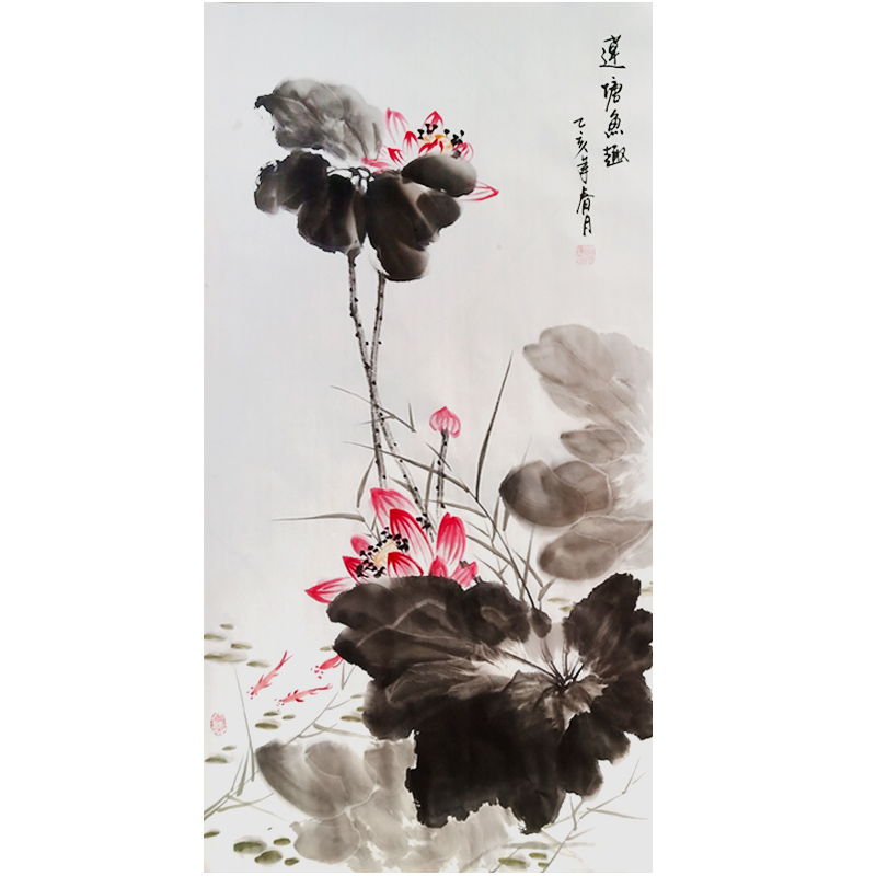 国画花鸟画客厅卧室挂画中式装饰手绘竖幅字画荷花写意水墨画