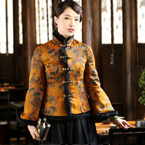 2021 Winter new cotton-padded jacket retro Chinese style silk short mother cotton cheongsam Tang coat coat women