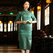 Xiyue 2021 spring and summer new vintage silk jacquard high-end long side cardigan cheongsam dress dress women