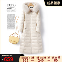 Down clothes woman long style jacket fox fur collar with cap spring and autumn leather clothes woman real leather and sheep leather female white duck suede