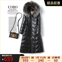 Leather clothes down jacket for womens mid-length fox fur collar even hat Hainen genuine leather spring autumn white duck suede sheep leather woman coat