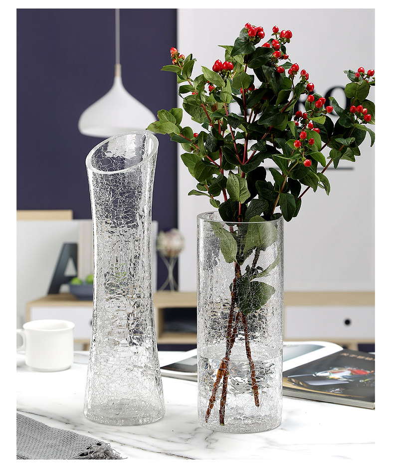 养竹子花瓶玻璃透明富贵竹转运竹银柳大号40cm高碎冰简约居家50cm