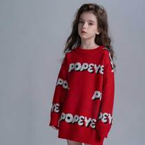 Girl Sweater Jacket Head Fashion Mid-Length 2020 New Knit Undershirt Cartoon Alphabet Jacquard Loose sweater