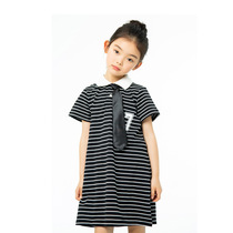 Child summer and black and white striped dress dress CUHK Scout 2021 new Summer Skirt Girls Academy Wind Dress