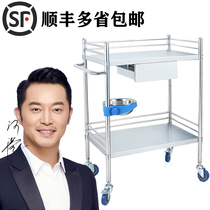Stainless steel medical cart silent treatment car drug change car hotel restaurant multi-function Second floor cart with drawer
