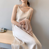 Silk satin Chiffon dress Vintage cold wind inside the long dress Spring medium-long French base sundress