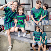 Summer new parent-child dress mother-daughter dress A family of three striped pure cotton short-sleeved T-shirt skirt family dress