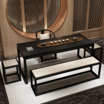 New Chinese-style tea table and chair combination Zen solid wood tea table simple modern teahouse Kung Fu iron art antique tea table