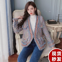 French fragrant style tweed jacket female 2020 Autumn new little foreign style thin short socialite Net Red