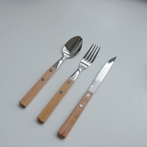 Vegetarian day spring and daily dining table with solid wood beech wood handle cutlery fork spoon series