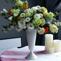 Classical goblet flower vase flower pot wipe white iron metal White European flower box wedding table vase