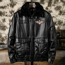 New flight suit plus cotton warm lapel head layer cowhide leather leather leather jacket mens jacket autumn winter coat tide coat