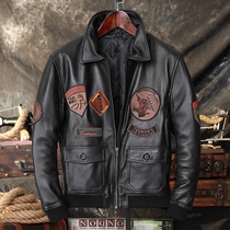 Flying Suit Leather Jacket WWII Leather Clothing Sheep Leather Leather Leather Clothing Male Pilot Multi Sign Handsome Gas Plus Cotton Jacket