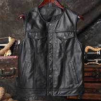 Son of chaos The first layer of soft cowhide leather vest Slim-fit autumn leather vest Denim horse clip short trendy brand