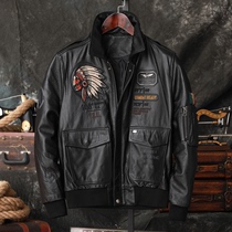 Indian Flying Head Cow Leather Leather Leather Clothing Mens Youth Leather Jacket Embroidered Tide Line Short jacket