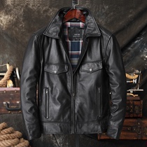 New tough guy tide pure first layer cowhide leather leather clothing mens slim motorcycle lapel leather jacket casual short jacket