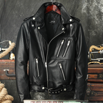 Korean motorcycle leather jacket pure first layer calfskin leather leather leather men slim lapel fashion trend New Coat