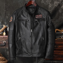 Special Price Pickup Hareback Embroidery Pure Head Layer Cow Leather Genuine Leather Leather Leather Clothing Male Locomotive clothing Leather Jacket Trend